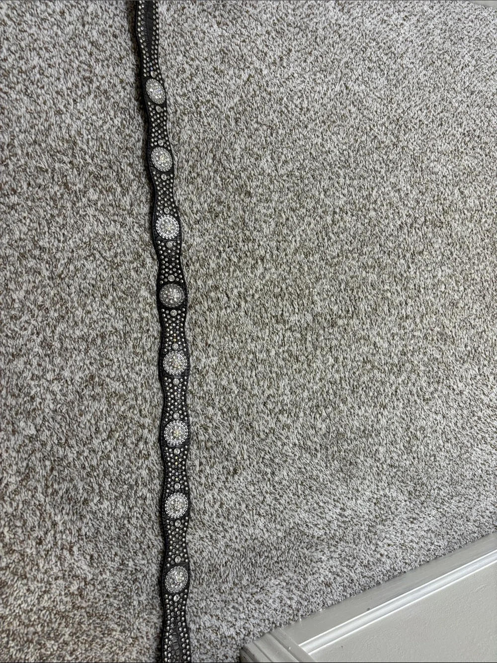 Nocona Embellished Black Croc Print Leather rhinestone Belt XL